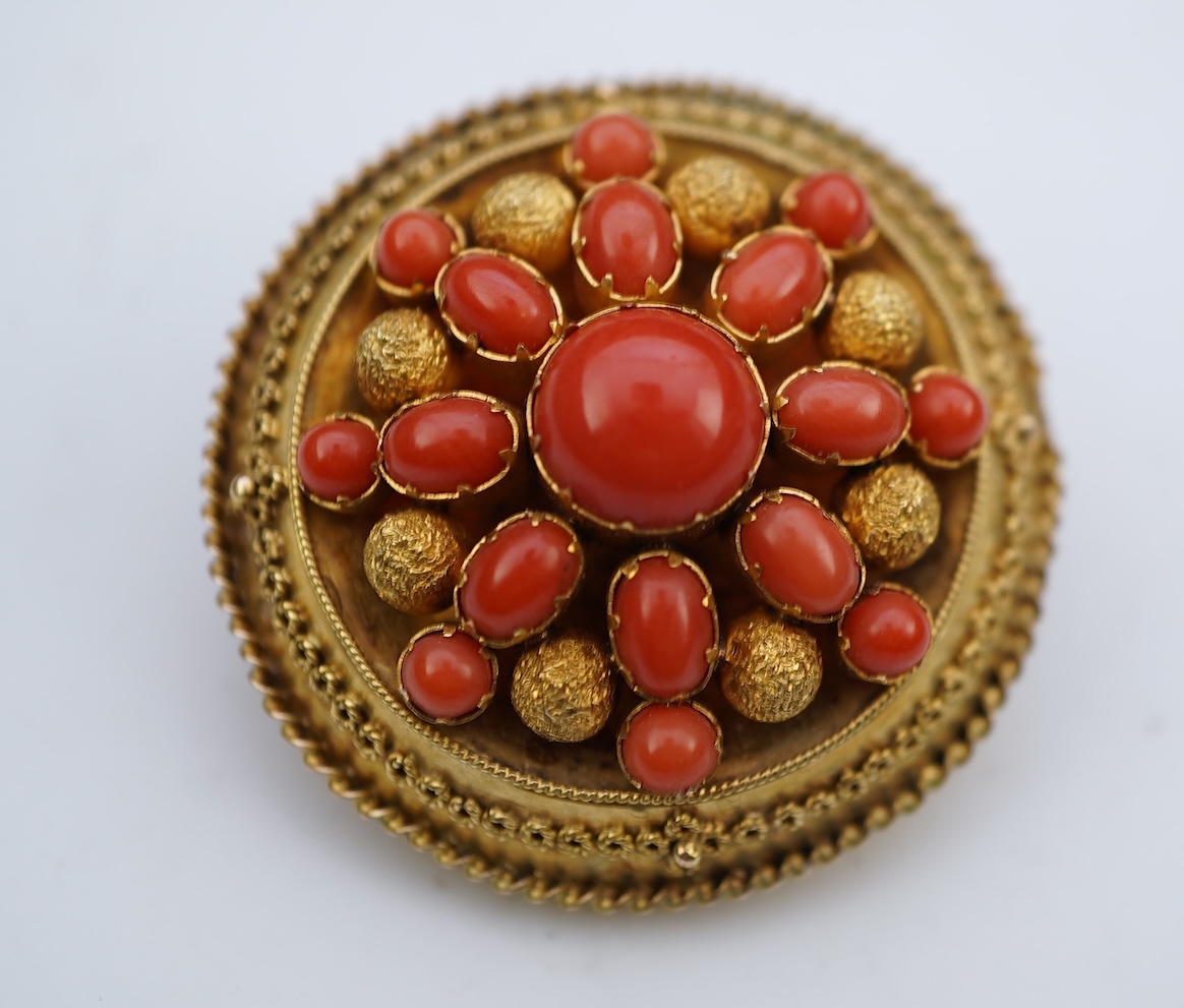 A Victorian gold and coral brooch, late 19th century